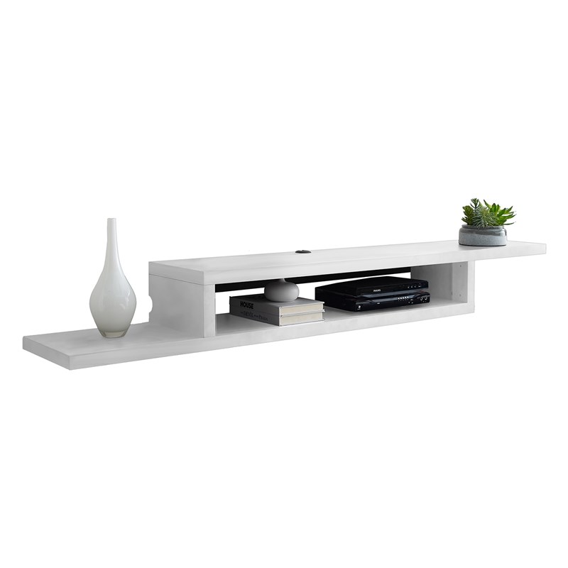 Asymmetrical Wall Mounted Wood TV Console Entertainment Center 72-inch White