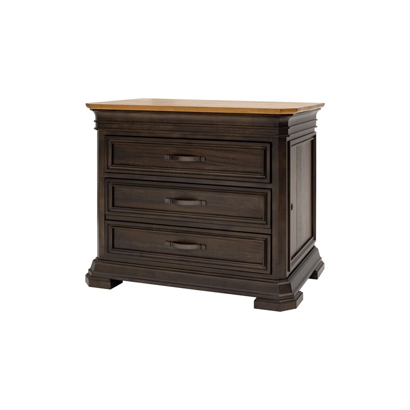 Executive Lateral File With Solid Wood Plank Top Locking File Drawer Brown