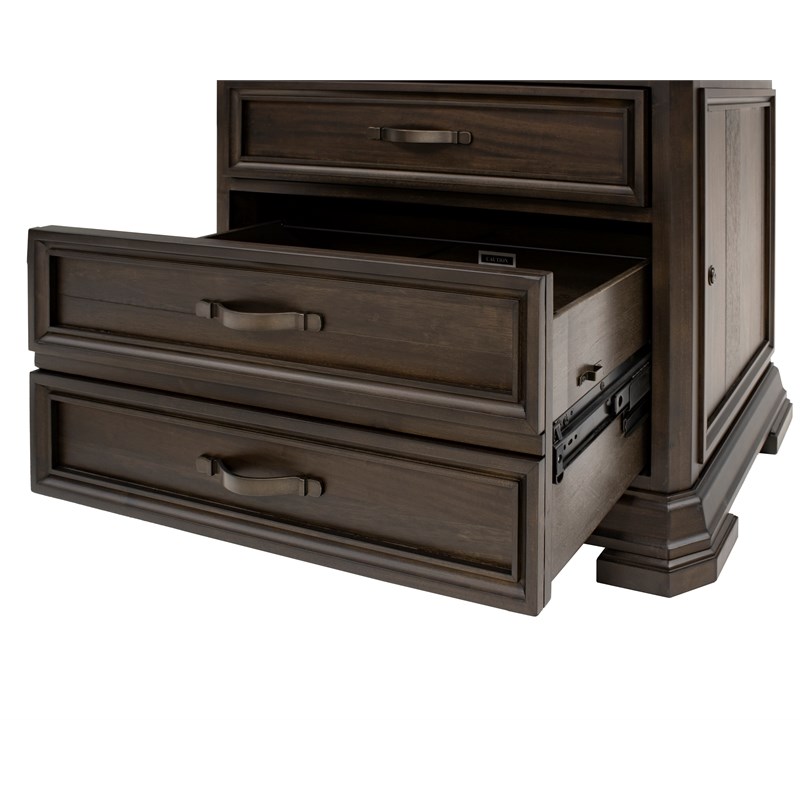 Executive Lateral File With Solid Wood Plank Top Locking File Drawer Brown