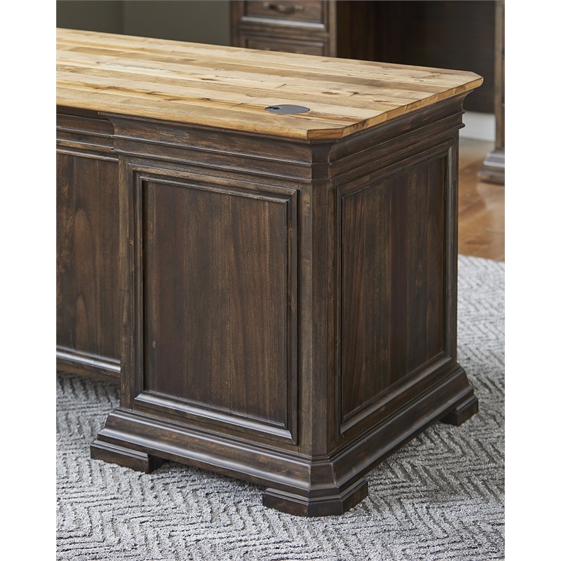 Double Pedestal Executive Desk Solid Wood Plank Top Fully Assembled Brown