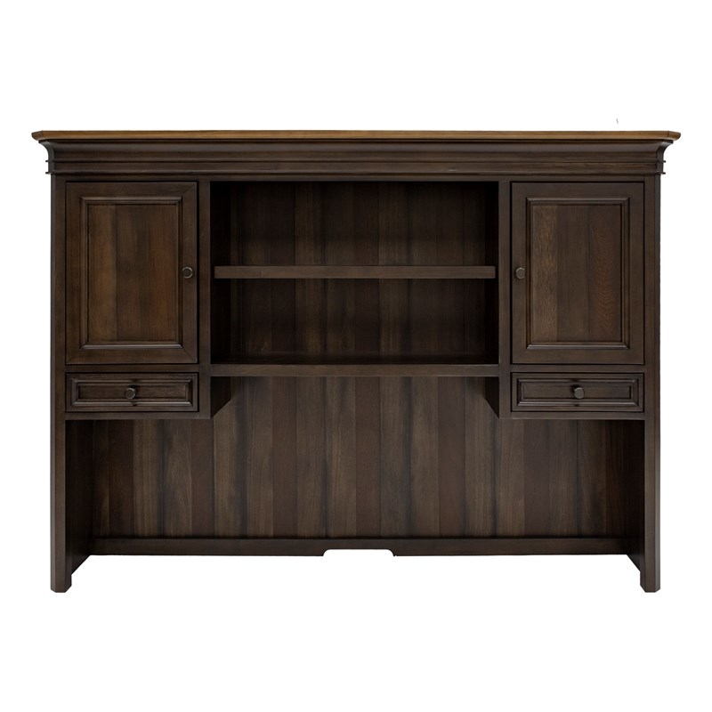 Executive Hutch With Wood Doors Two Drawers Fully Assembled Brown