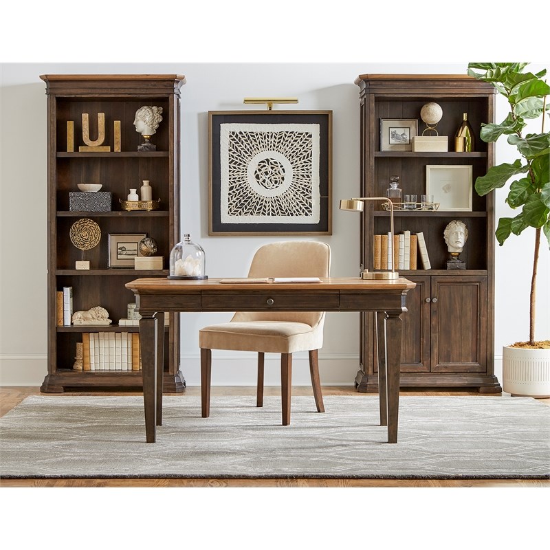Executive Open Wood Bookcase Mildly Distressed Fully Assembled Brown
