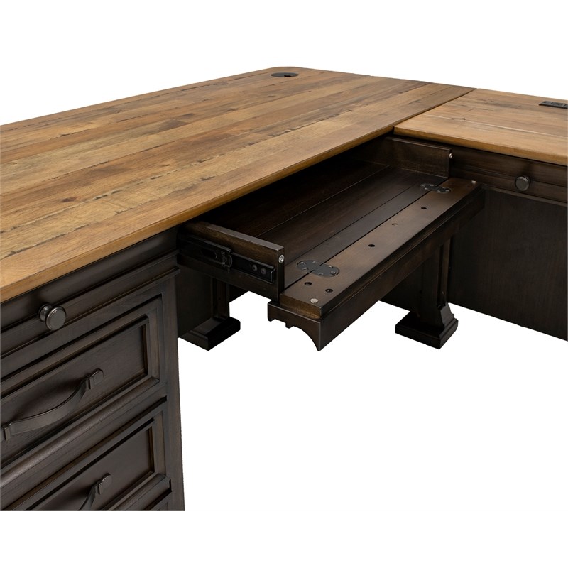 Executive L-Desk & Return With Solid Wood Plank Top Fully Assembled Brown