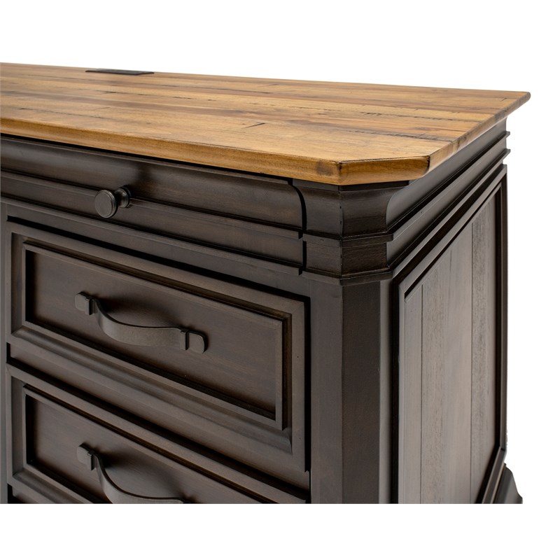Executive Credenza Desk Writing Table With Solid Wood Plank Top Brown