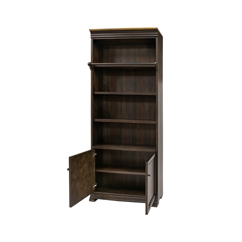 Executive Bookcase Wall With Wood Ladder Fully Assembled Brown