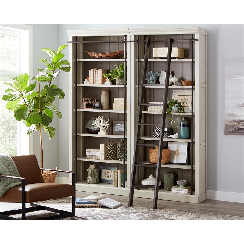 Fully Assembled 8" Tall Bookcase Wall With Ladder Wood Bookcase White Homesquare