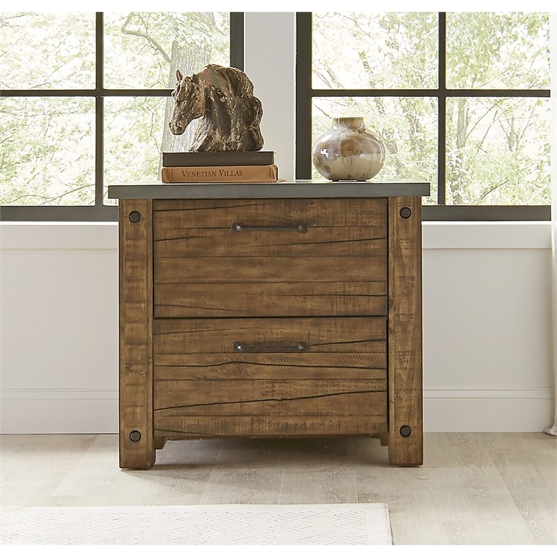 Rustic Wood Lateral File With Locking Legal/Letter File Drawer Brown