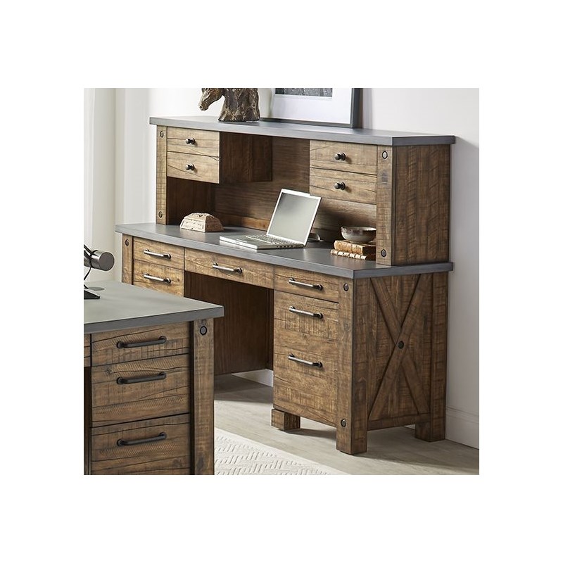 Rustic Home Office Desk Writing Table Wood Credenza Brown Concrete Top |  Homesquare