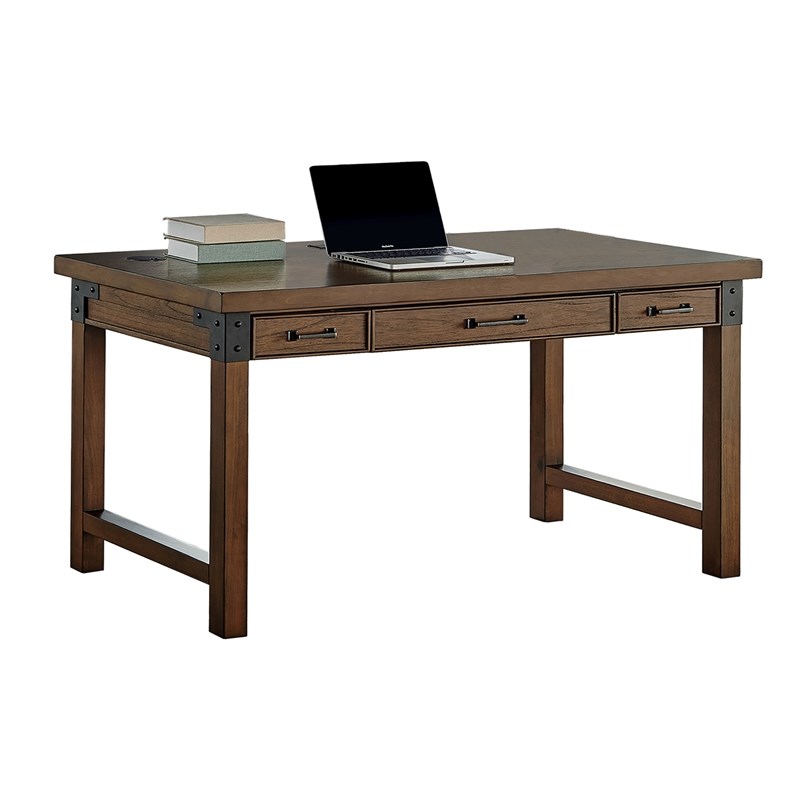Rustic Wood Writing Desk Writing Table Office Desk With Power Center Brown