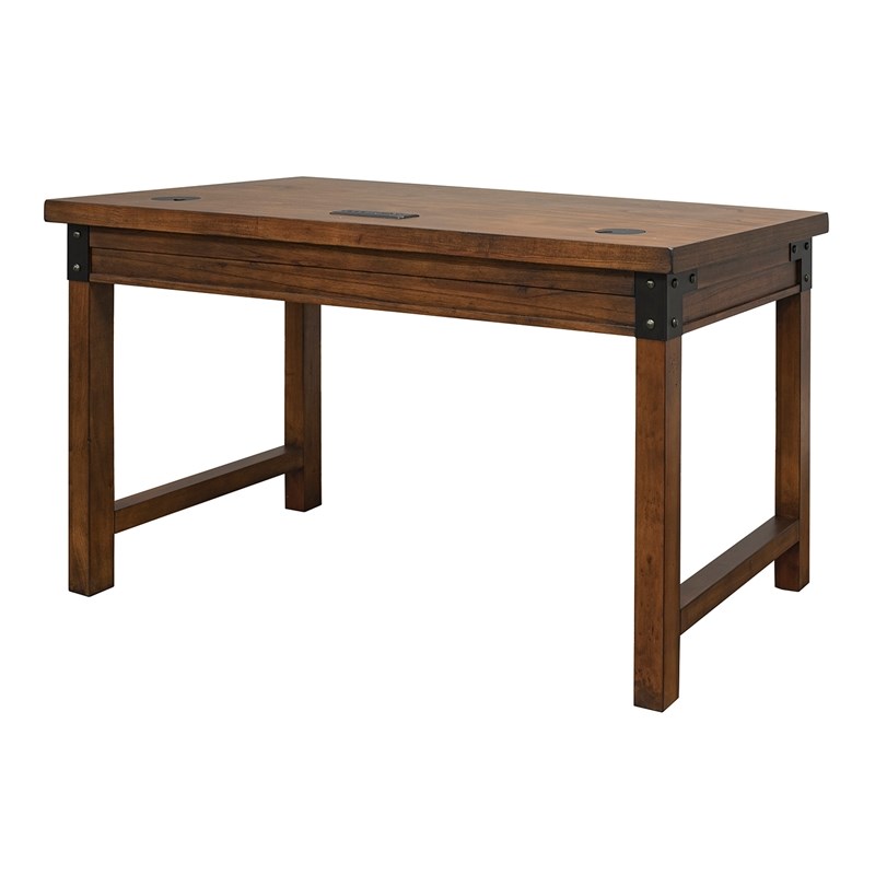 Rustic Wood Writing Desk Writing Table Office Desk With Power Center Brown