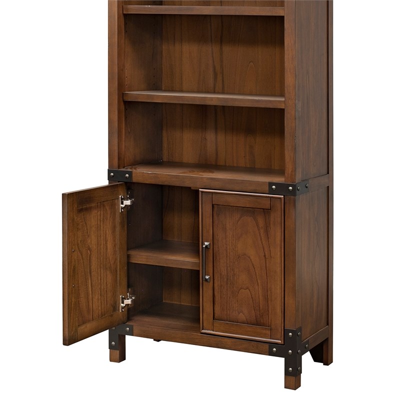 Rustic Open Wood Bookcase Office Shelving Storage Cabinet Fully Assembled Brown
