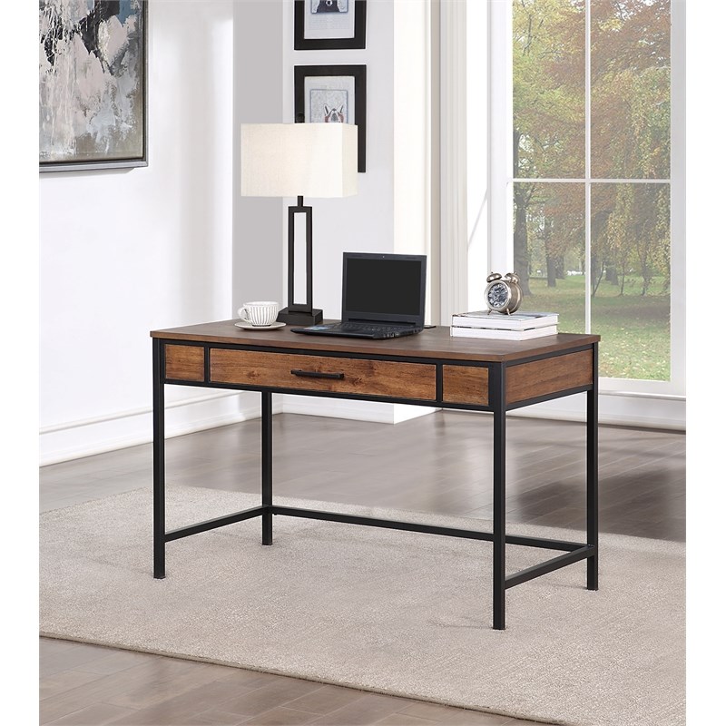 Industrial Wood Writing Desk Writing Table Office Desk Power center Brown