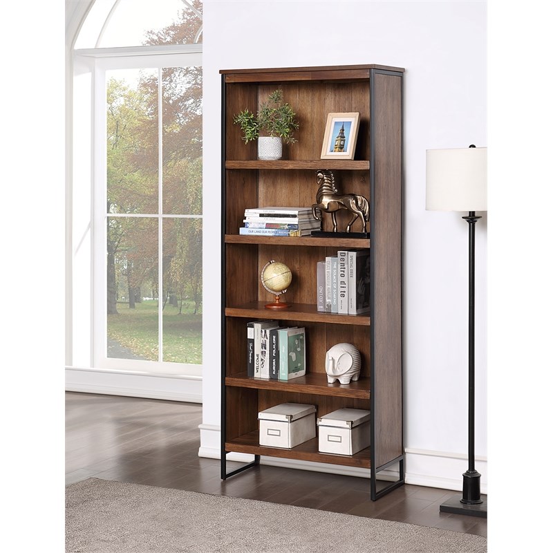 Industrial Open Wood Bookcase Bookcase Shelves Office Storage Brown