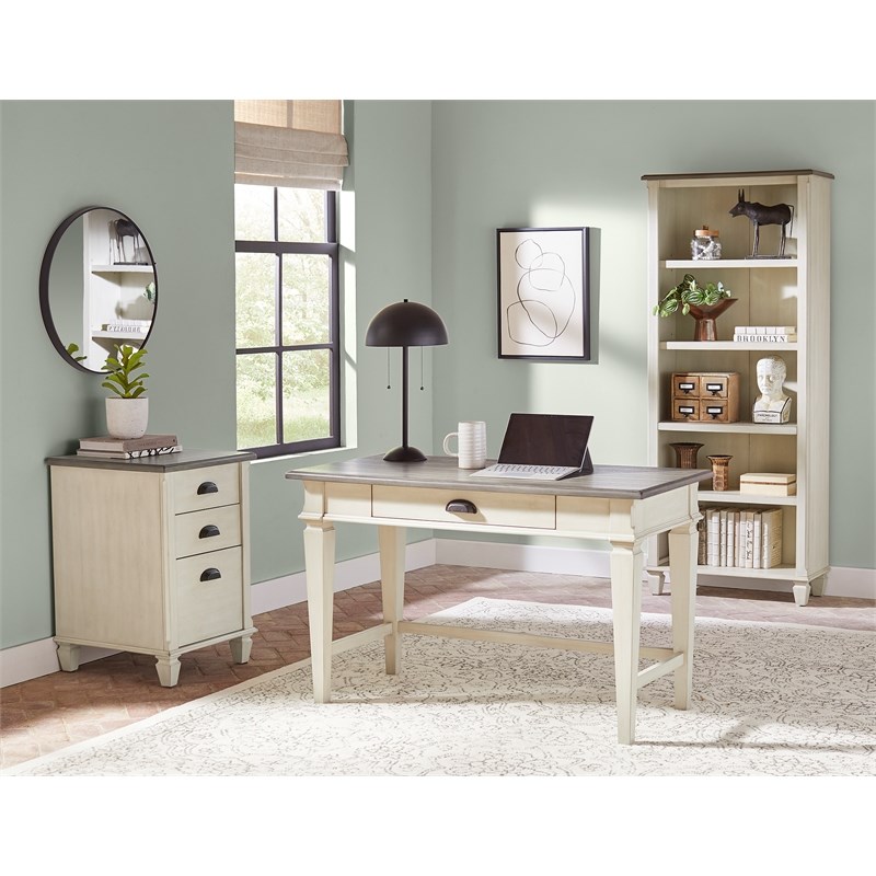 Farmhouse Wood Writing Desk Writing Table Office Desk With AC/USB Power White