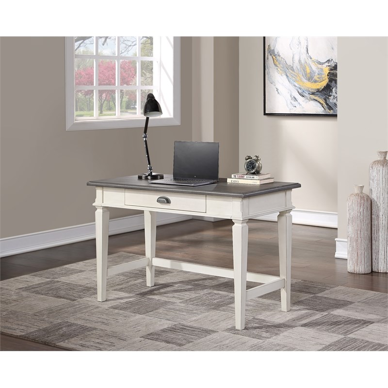 Farmhouse Wood Writing Desk Writing Table Office Desk With AC/USB Power White