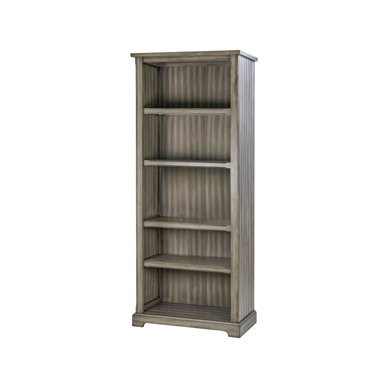 Traditional Open Wood Bookcase Three Adjustable Shelves Storage Cabinet Gray