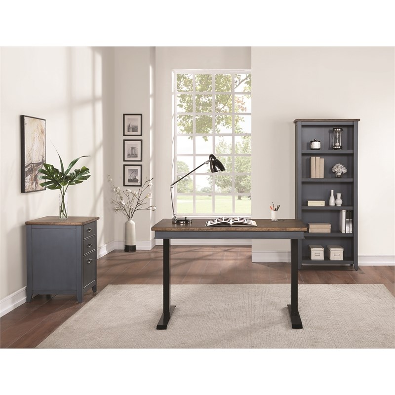 Farmhouse Electric Sit/Stand Desk Height Adjustable Blue Wood