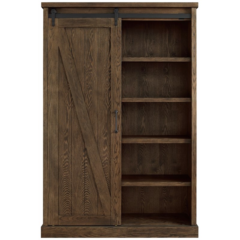 Avondale Rustic Barn Door Bookcase Wood Shelving Office Bookcase Brown
