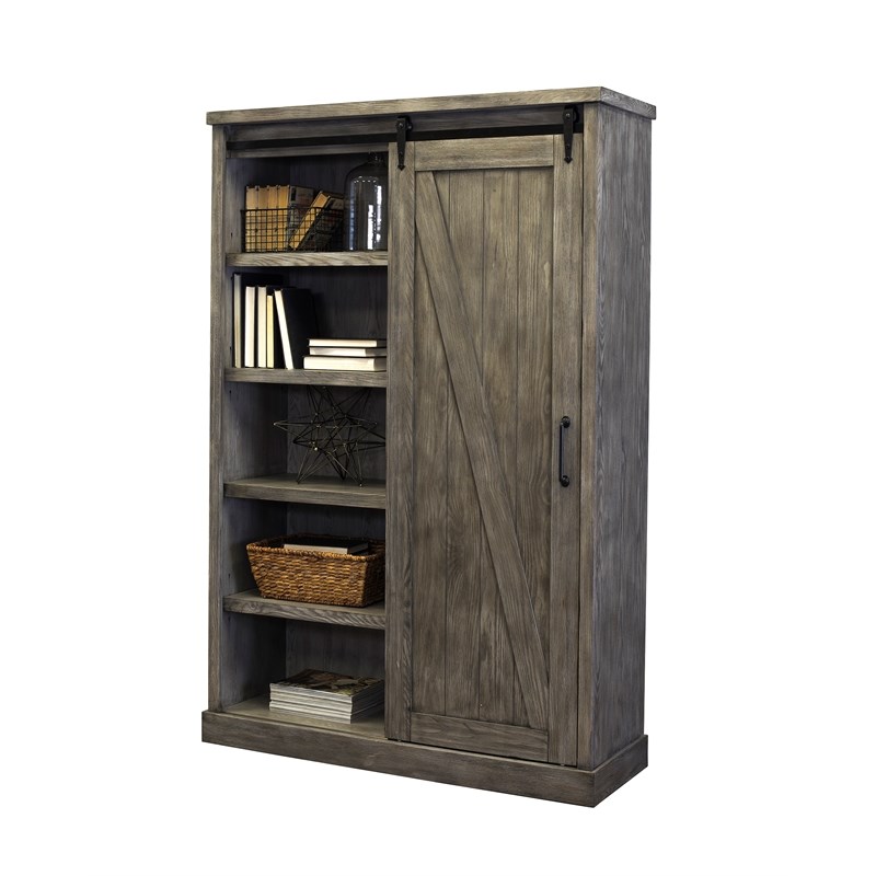 Avondale Rustic Barn Door Bookcase Wood Shelving Office Bookcase Gray