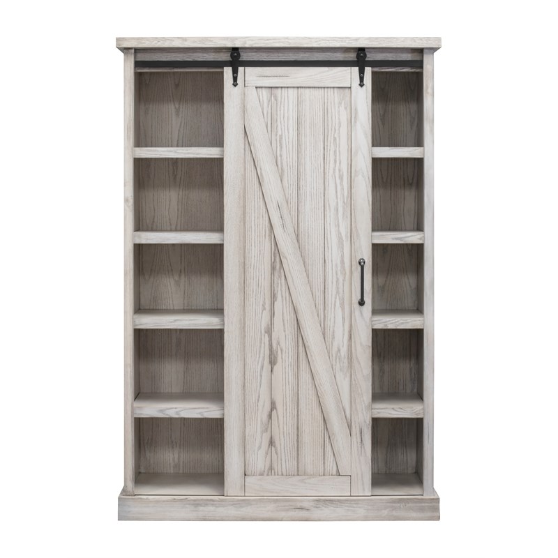 Avondale Rustic Barn Door Bookcase Wood Shelving Office Bookcase White