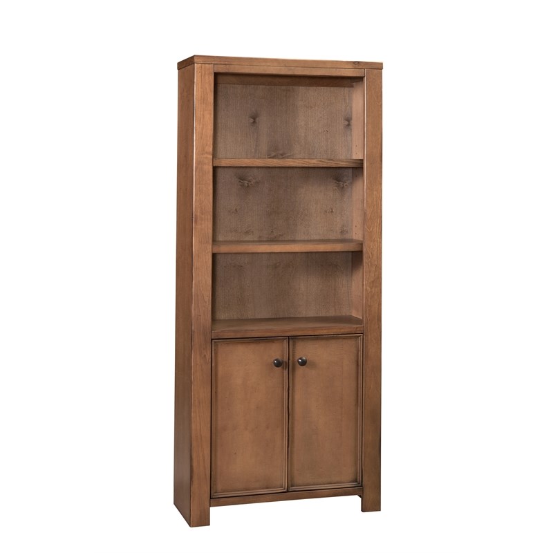 Rustic Wood Bookcase with Doors Bookcase Shelves Storage Fully Assembled Brown