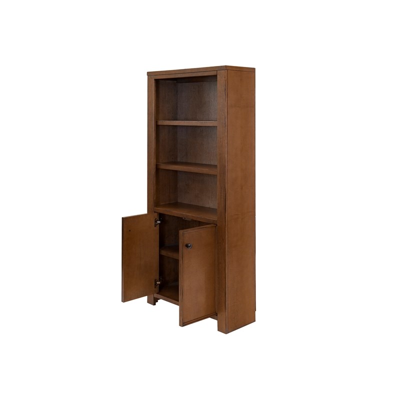 Rustic Wood Bookcase with Doors Bookcase Shelves Storage Fully Assembled Brown