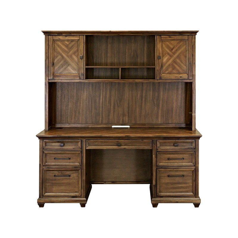 Martin Furniture Wood Hutch W/ Doors Office Storage Hutch in Natural
