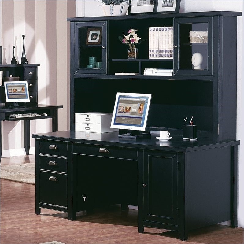 martin furniture tribeca loft double pedestal desk with hutch in black