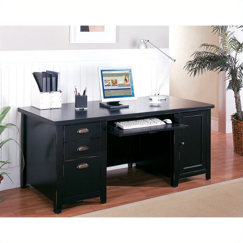 martin furniture tribeca loft double pedestal wood computer desk in