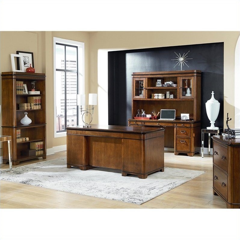 Martin Furniture Double Pedestal Executive Desk in Warm Fruitwood
