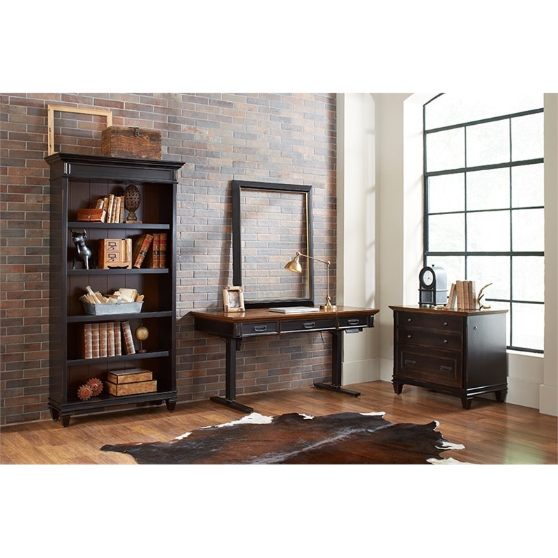 Martin Furniture Hartford Wood Bookcase in Two Tone Distressed Black