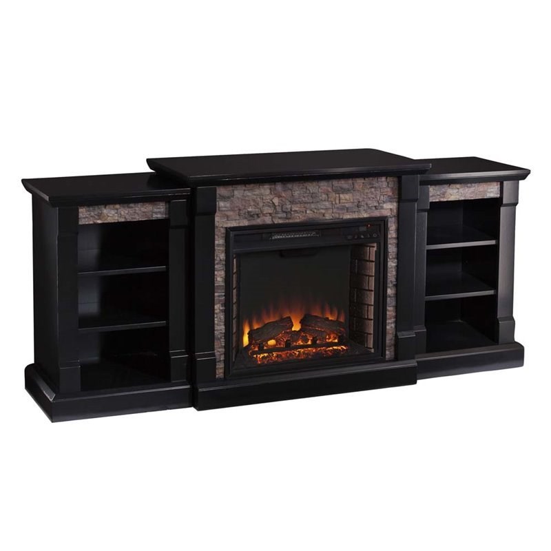 SEI Furniture Gallatin Faux Stone Electric Fireplace in Black