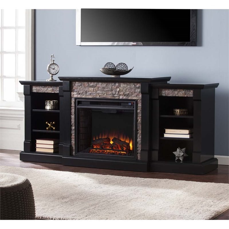 SEI Furniture Gallatin Faux Stone Electric Fireplace in Black
