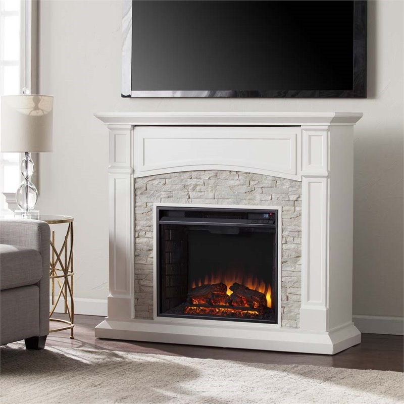 Sei Furniture Seneca Faux Stone Electric Fireplace Tv Stand Homesquare 8603