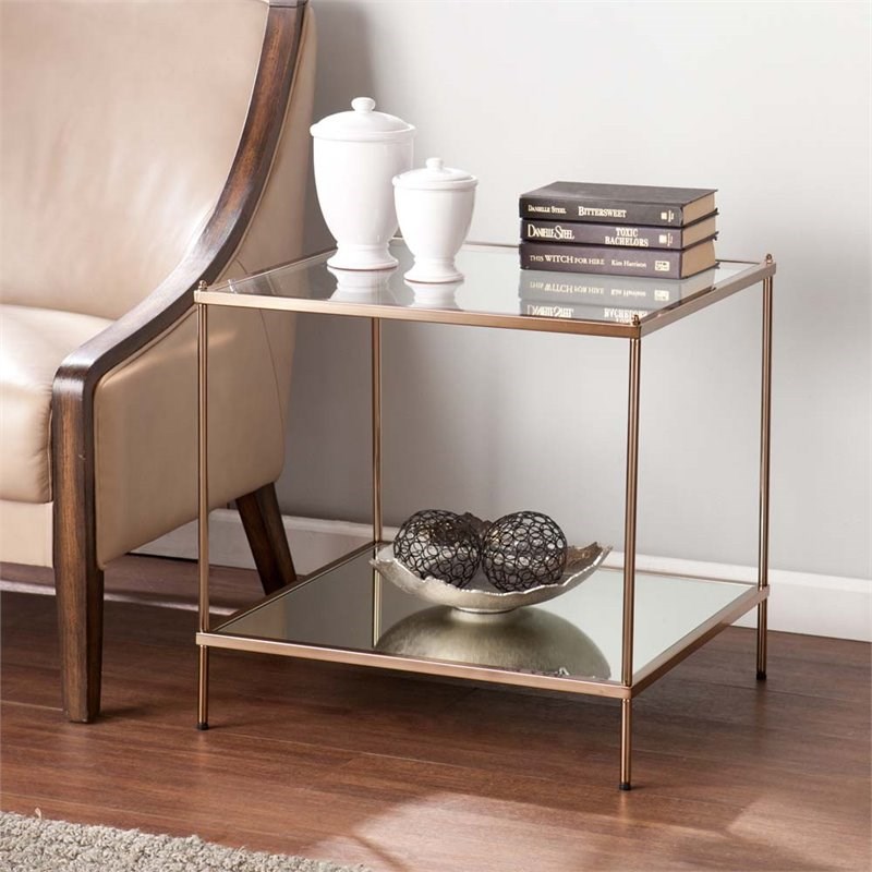 SEI Furniture Knox Square Glass Top End Table in Gold