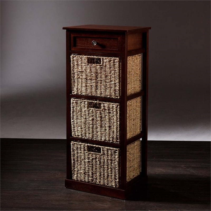 SEI Furniture Kenton 3 Basket Storage Tower Unit in Mahogany Homesquare