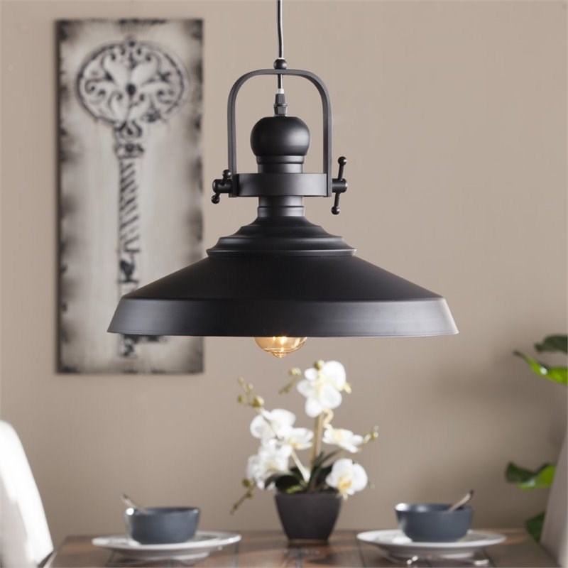 SEI Furniture Mindel Industrial Bell Pendant Lamp in Black