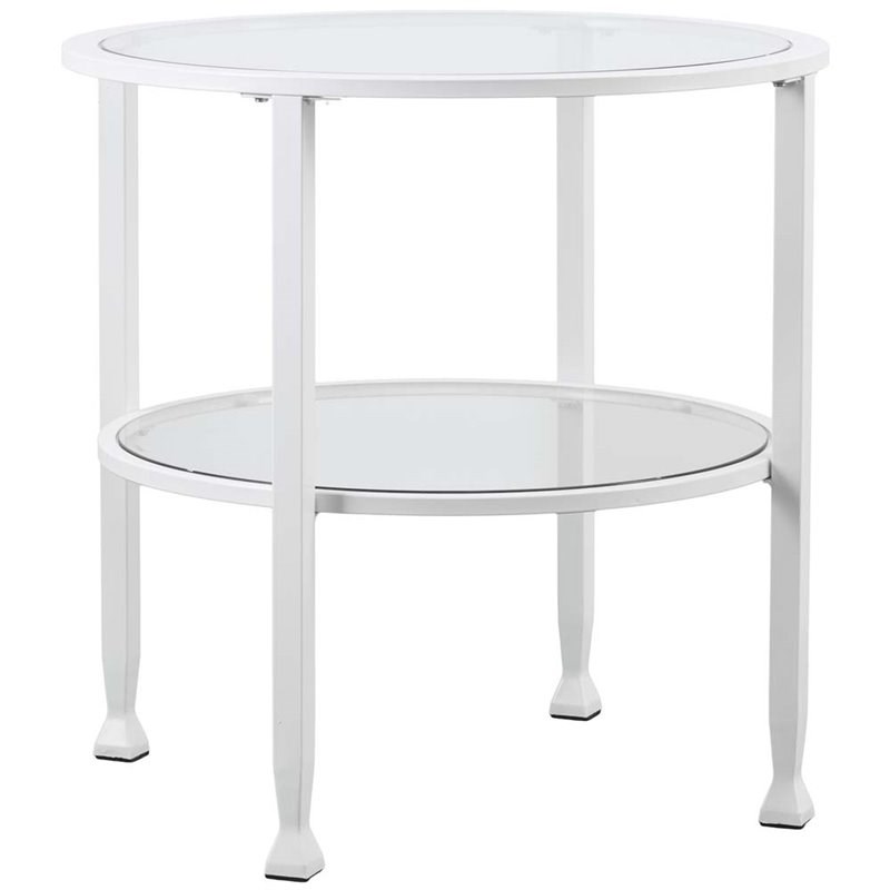 southern enterprises jaymes round glass top metal end table in white