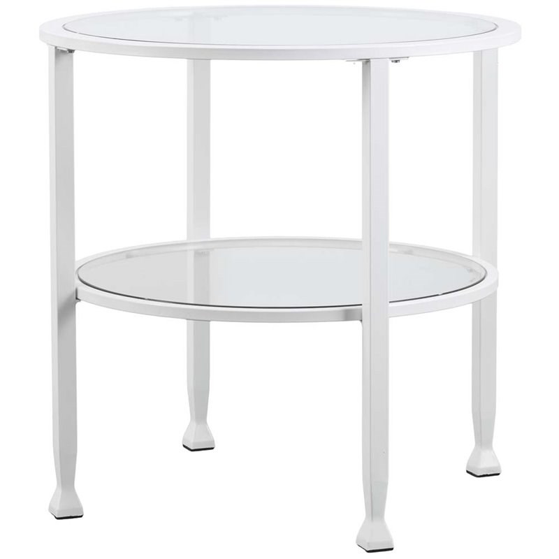 southern enterprises jaymes round glass top metal end table in white