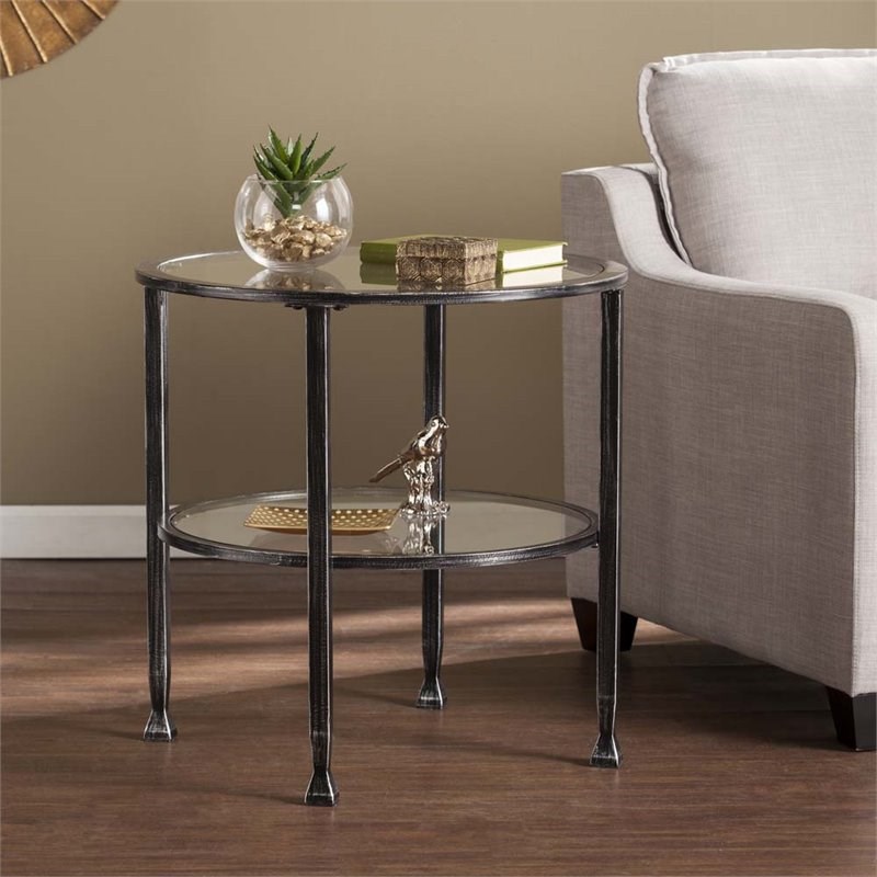 SEI Furniture Jaymes Round Glass Top Metal End Table in Black Homesquare