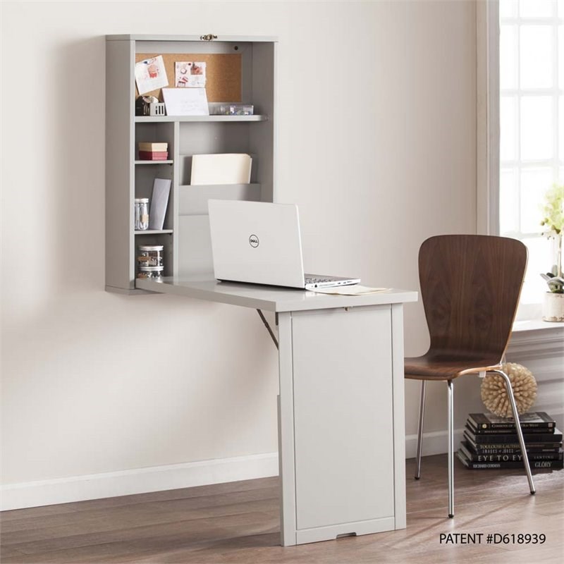 SEI Furniture Fold Out Wall Mount Floating Desk in Gray