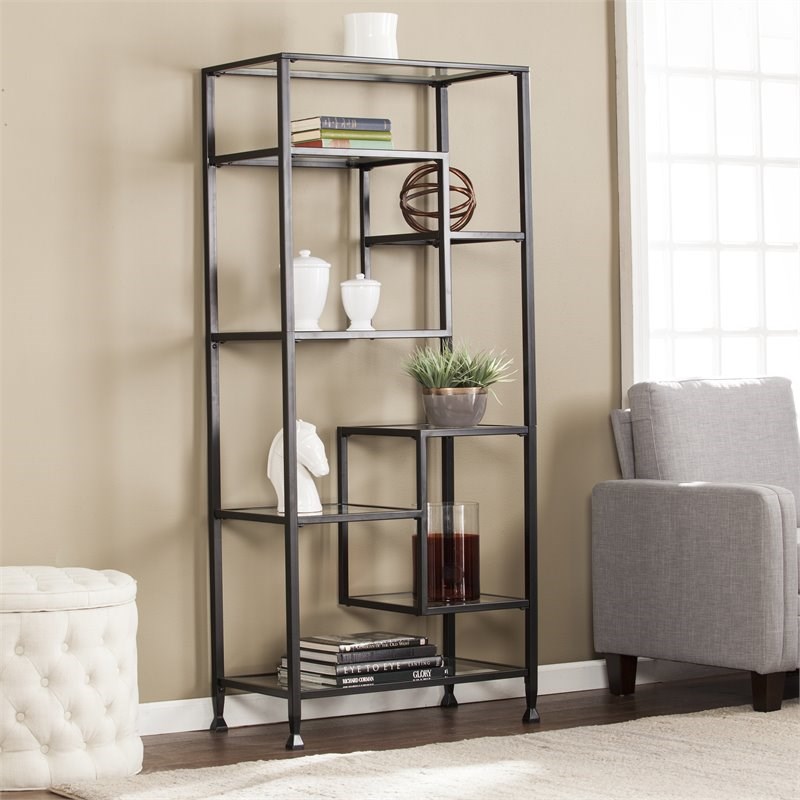 SEI Furniture Jaymes Metal and Glass Etagere in Black