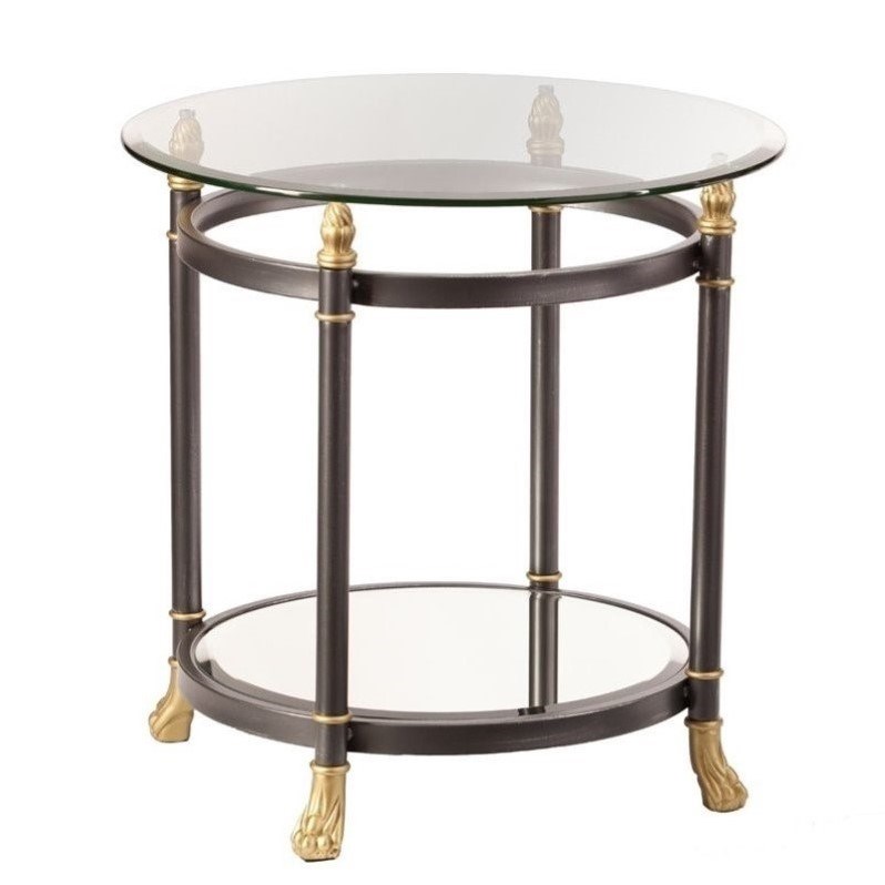 Allesandro 2 Piece Oval Glass Coffee Table and Round Glass End Table Set in Gold