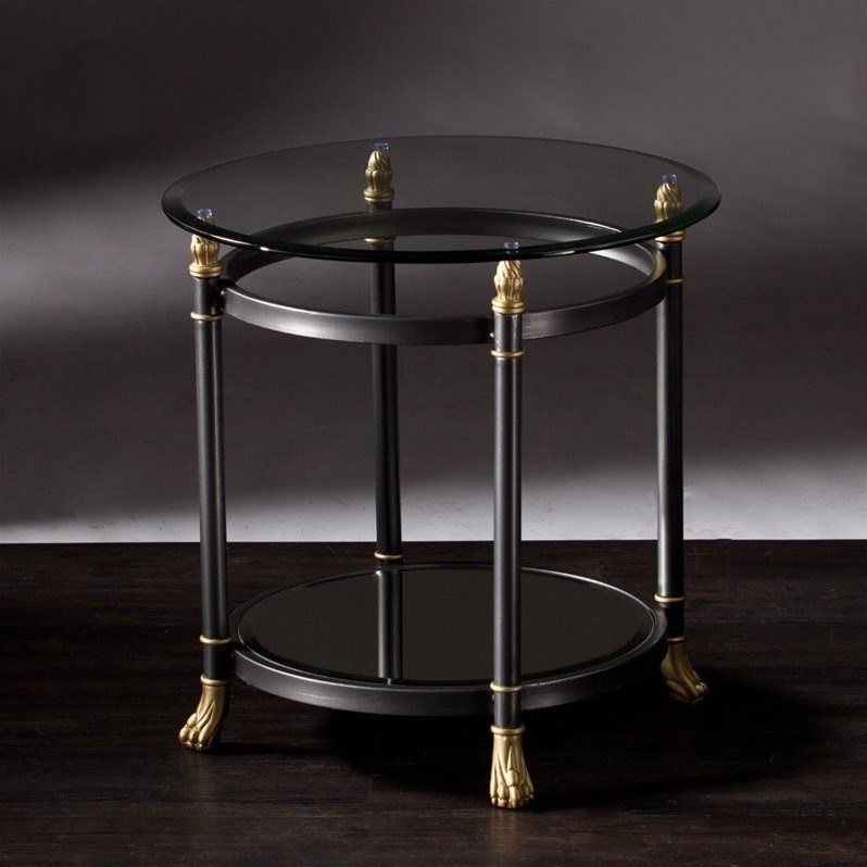Allesandro 2 Piece Oval Glass Coffee Table and Round Glass End Table Set in Gold