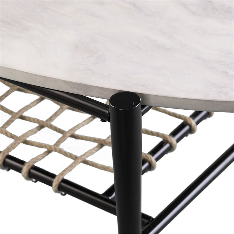 SEI Furniture Relckin Oval Faux Marble Top Accent Coffee Table in White