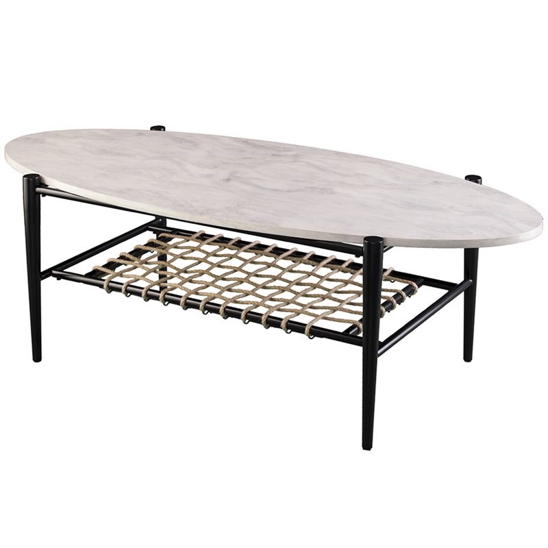 SEI Furniture Relckin Oval Faux Marble Top Accent Coffee Table in White