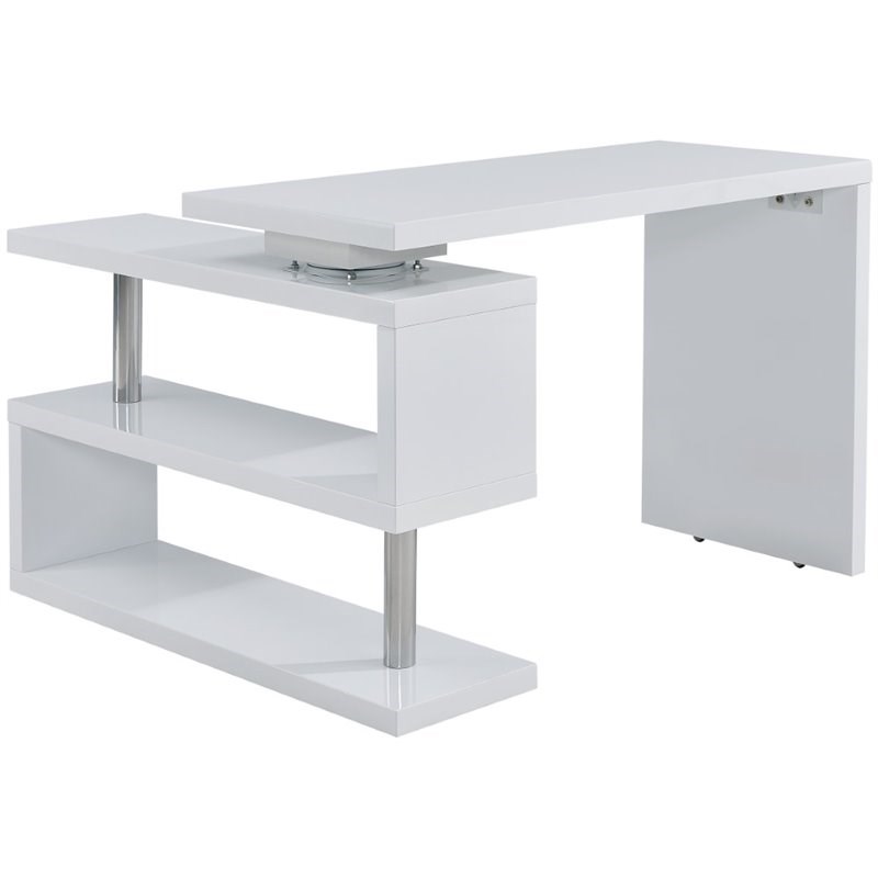 SEI Furniture Yates Adjustable Corner Writing Desk in White and Chrome