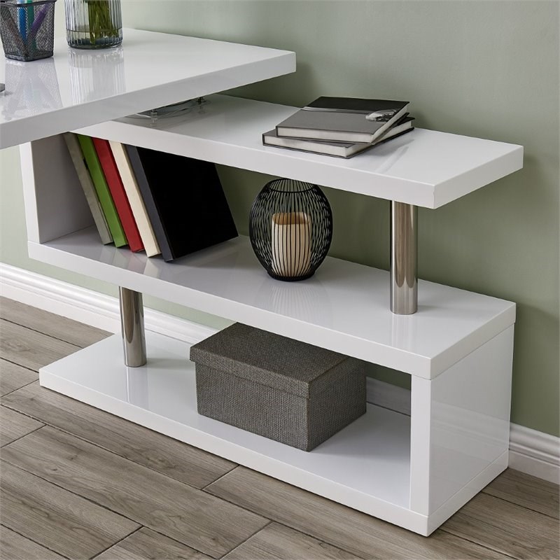 SEI Furniture Yates Adjustable Corner Writing Desk in White and Chrome