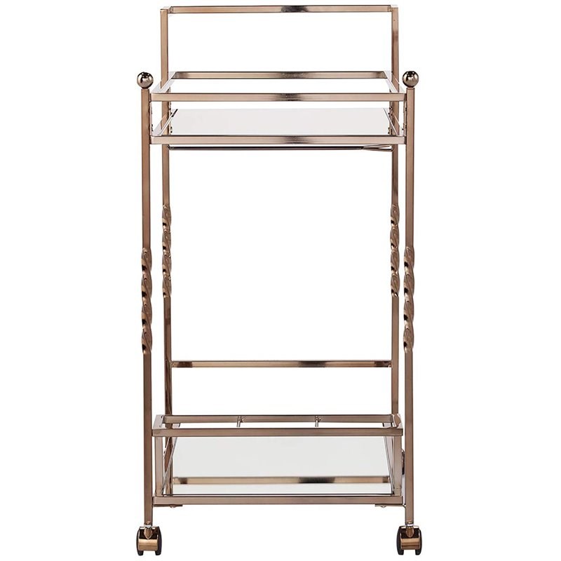 SEI Furniture Ivers Mirrored Metal Bar Cart in Champagne