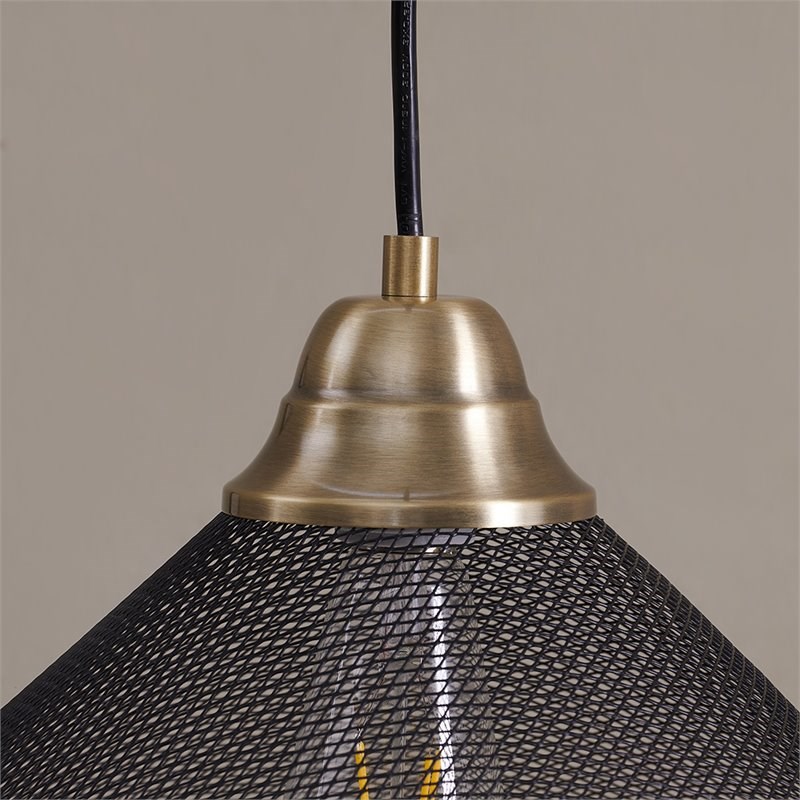 SEI Furniture Bachman Mini Metal Mesh Pendant Lamp in Black